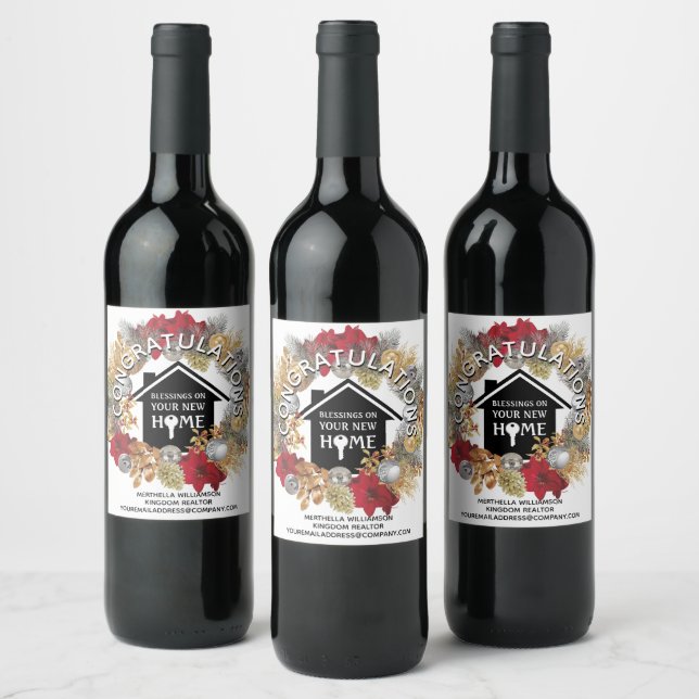 CHRISTMAS Black Realty Client Housewarming Wine Label (Bottles)