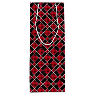 Christmas black & red checkered wine gift bag