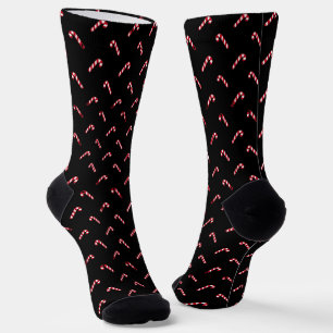 Christmas black red white cute candy cane pattern socks