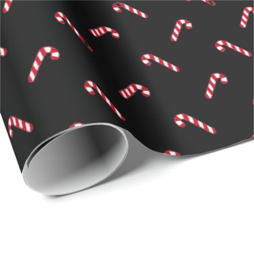 Christmas black red white cute candy cane pattern wrapping paper