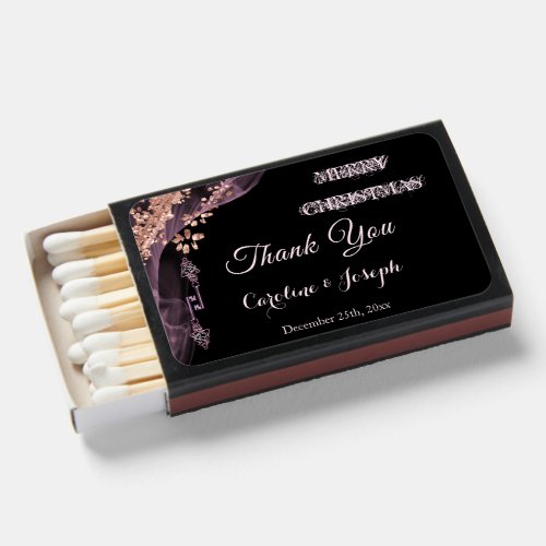 Christmas Black Rose Gold Christmas Tree Thank You Matchboxes