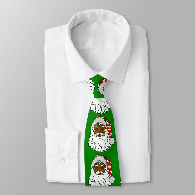 christmas black santa claus kwanzaa kente neck tie (Tied)