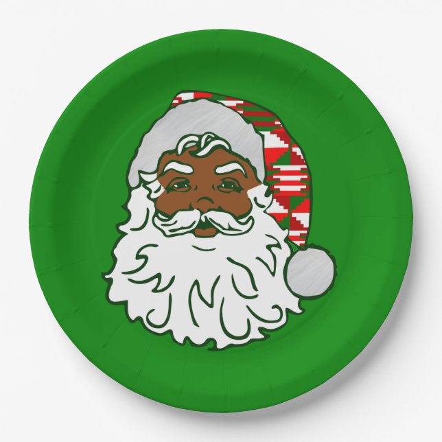 christmas black santa claus kwanzaa kente paper plates (Front)