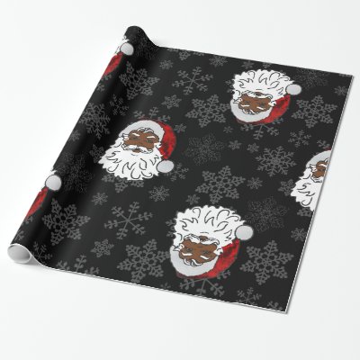 christmas black santa claus snowflakes wrapping paper
