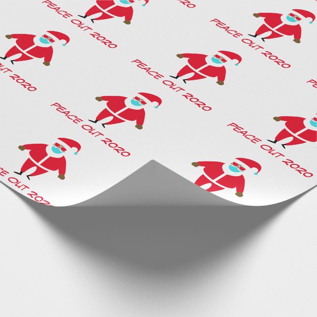 Christmas Black Santa Face Mask Peace Out 2020 Wrapping Paper (Corner)