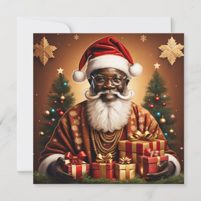 christmas black santa gifts Holiday Card (Front)