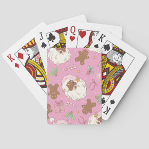 Christmas Black Santa Pastel Pink Poker Cards