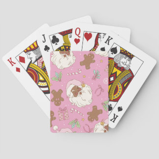 Christmas Black Santa Pastel Pink Poker Cards