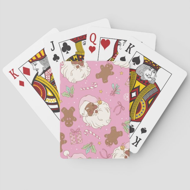 Christmas Black Santa Pastel Pink Poker Cards (Back)