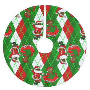 christmas black santa wife plaid brushed polyester tree skirt