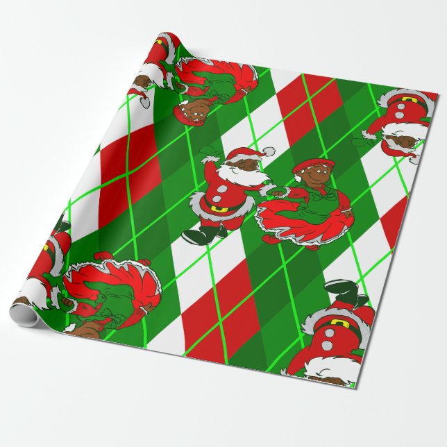 christmas black santa wife plaid wrapping paper (Unrolled)