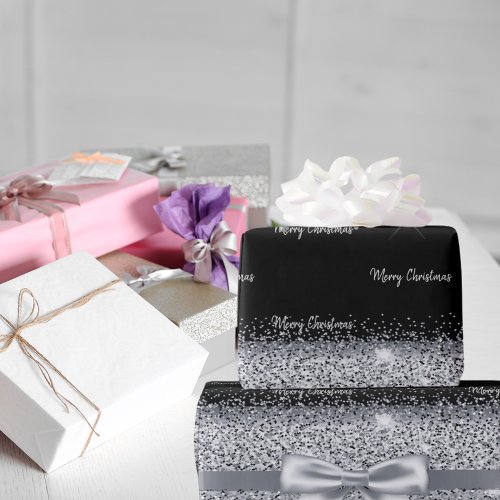 Christmas black silver glitter drips sparkle wrapping paper