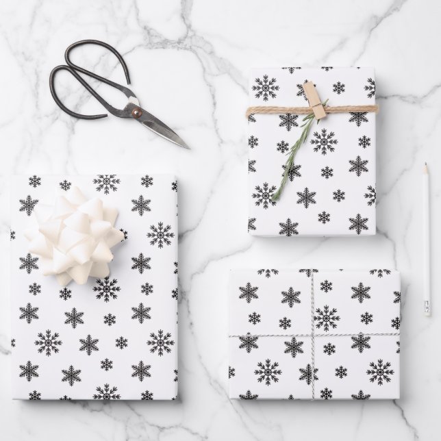 Christmas Black snowflakes on White background  Wrapping Paper Sheets (Front)