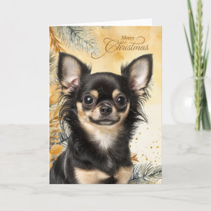 Christmas Black Tan Chihuaua Dog Golden Pines Holiday Card