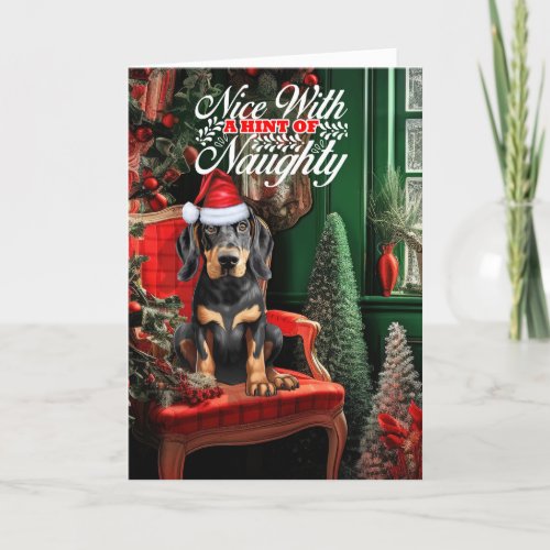 Christmas Black Tan Coonhound Naughty or Nice Holiday Card