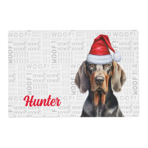 Christmas Black Tan Coonhound with Name Pet Placemat
