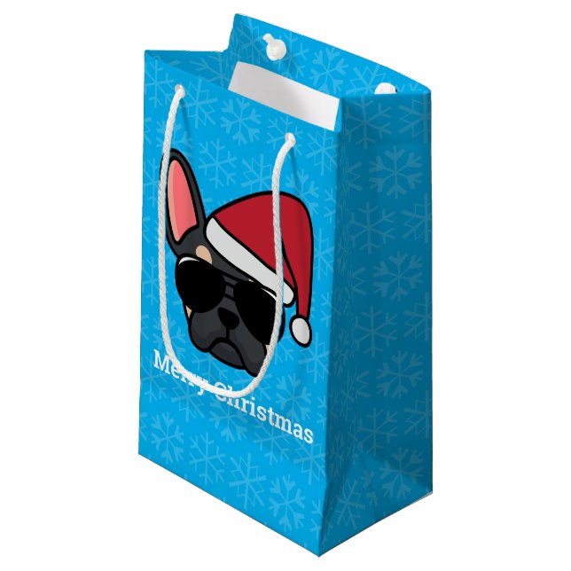 Christmas Black Tan French Bulldog Small Gift Bag (Front Angled)