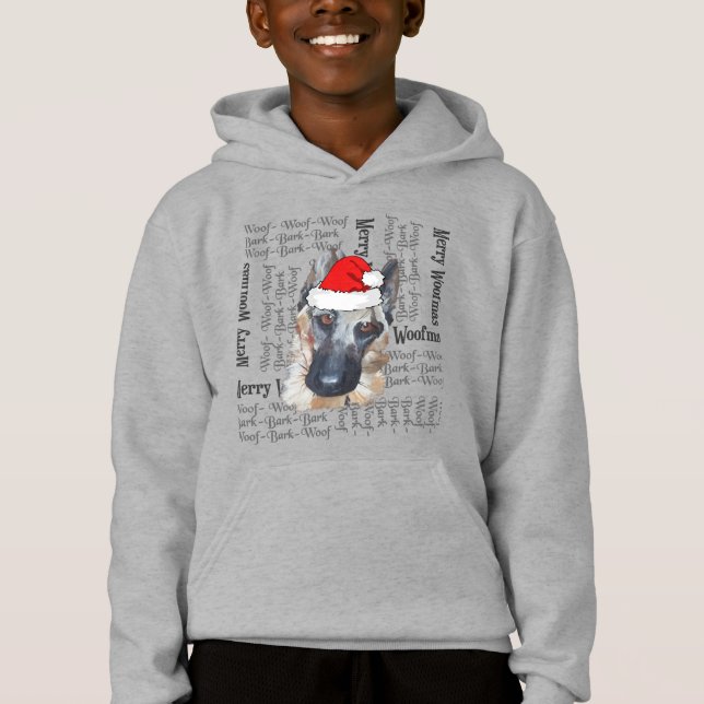 Christmas Black Tan German Shepherd Hat Hoodie (Front)
