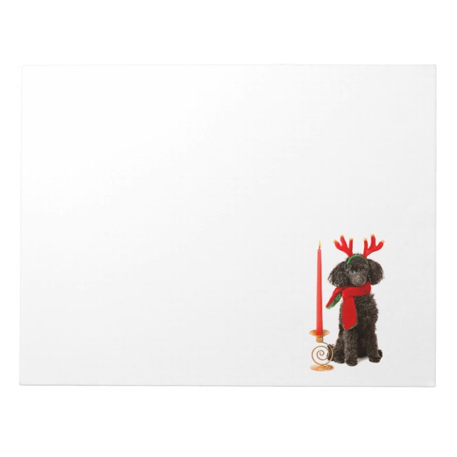 Christmas Black Toy Poodle Dog Dressed as Reindeer Notepad (Front)
