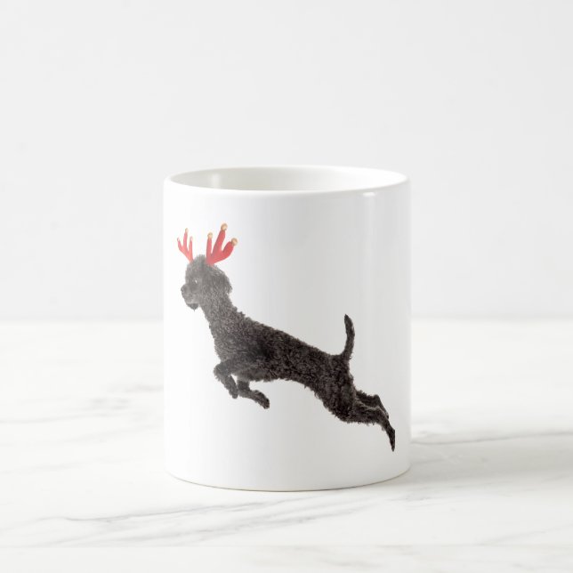 Christmas Black Toy Poodle Dog Reindeer Antlers Coffee Mug (Center)