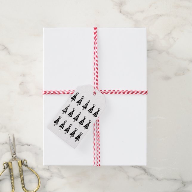 Christmas Black Trees Gift Tags  (With Twine)