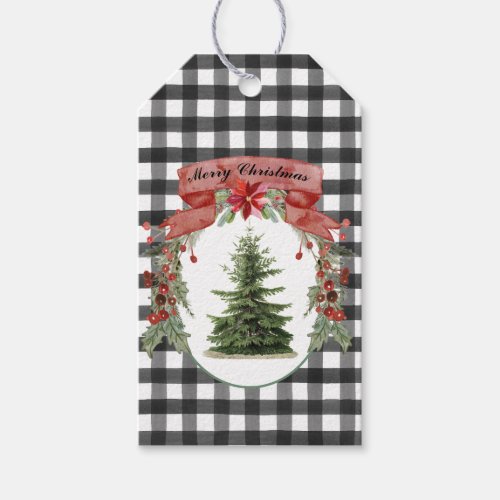 Christmas Black White Check Plaid Vintage Tree Gif Gift Tags