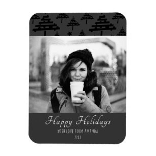 Christmas Black White Custom Holiday Photo Card Magnet
