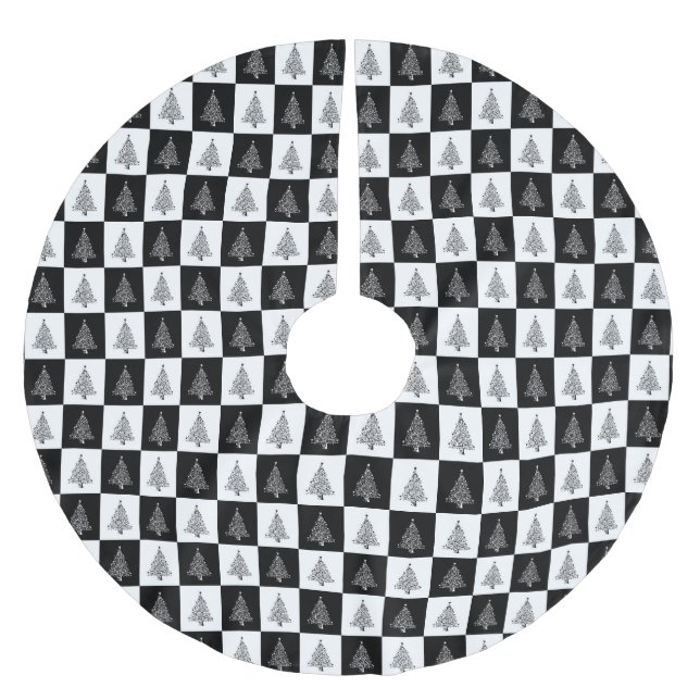 Christmas Black White Elegant Holidays Brushed Polyester Tree Skirt (Front)