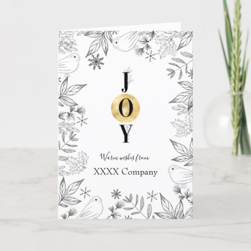 Christmas black white gold floral script business holiday card