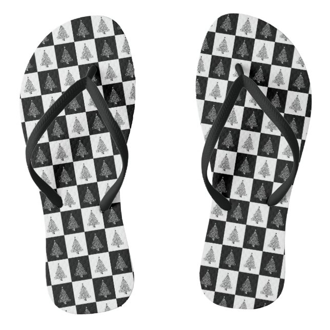 Christmas Black White Pattern Stylish Holiday Flip Flops (Footbed)
