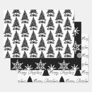 Christmas Black & White Pattern Wrapping Paper Sheets