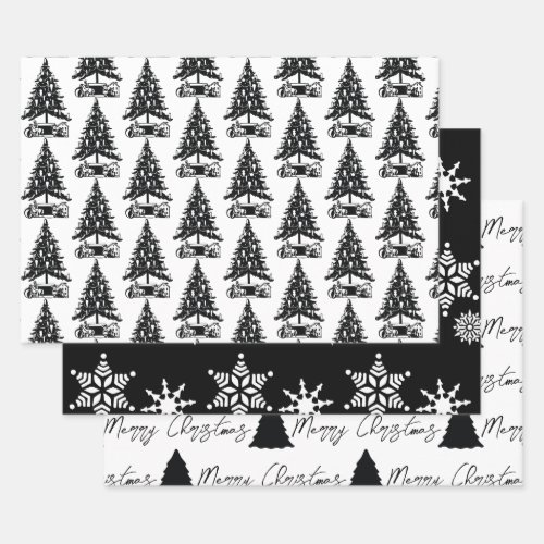 Christmas Black  White Pattern Wrapping Paper Sheets