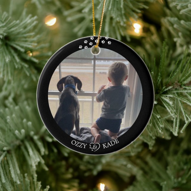 Christmas Black White Personalized Child Pet Photo Ceramic Ornament (Tree)