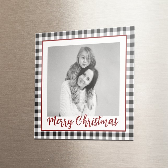 Christmas Black & White Photo Plaid Checkered  Magnet (Creator Uploaded)