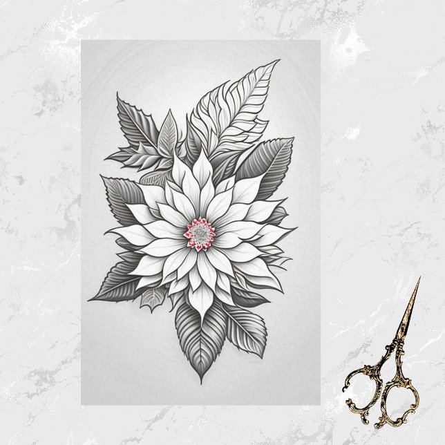 Christmas Black White Poinsettia Line Drawing Tissue Paper (Creator Uploaded)