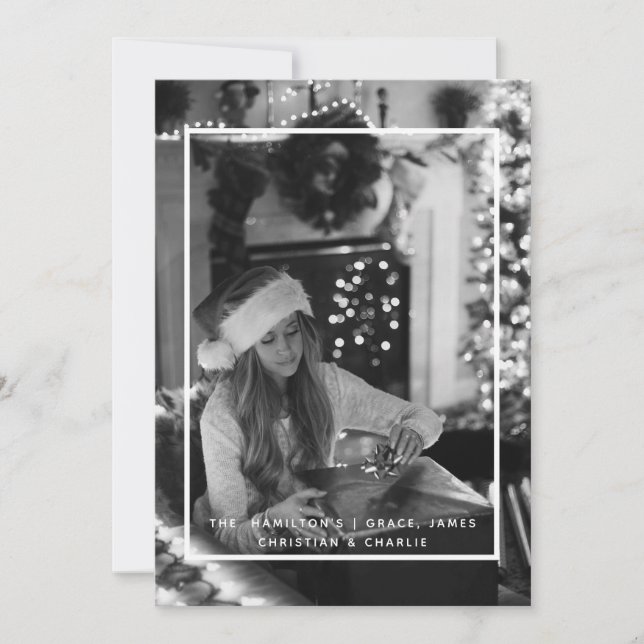 Christmas Black White Simple Photo Personalized Holiday Card (Front)