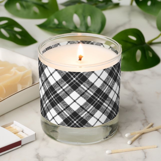 Christmas Black White tartan plaid winter pattern Scented Candle (Lit)