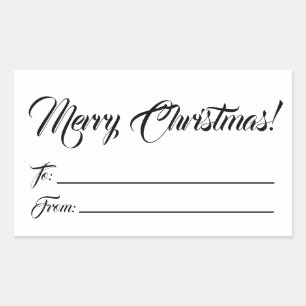 Christmas black white to from blank script elegant rectangular sticker