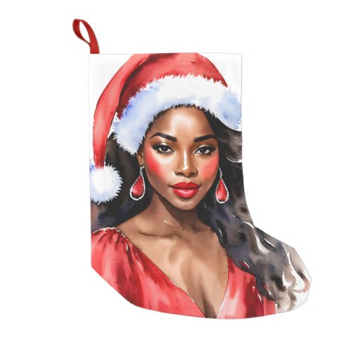 Christmas Black Woman Santa Hat Small Christmas Stocking
