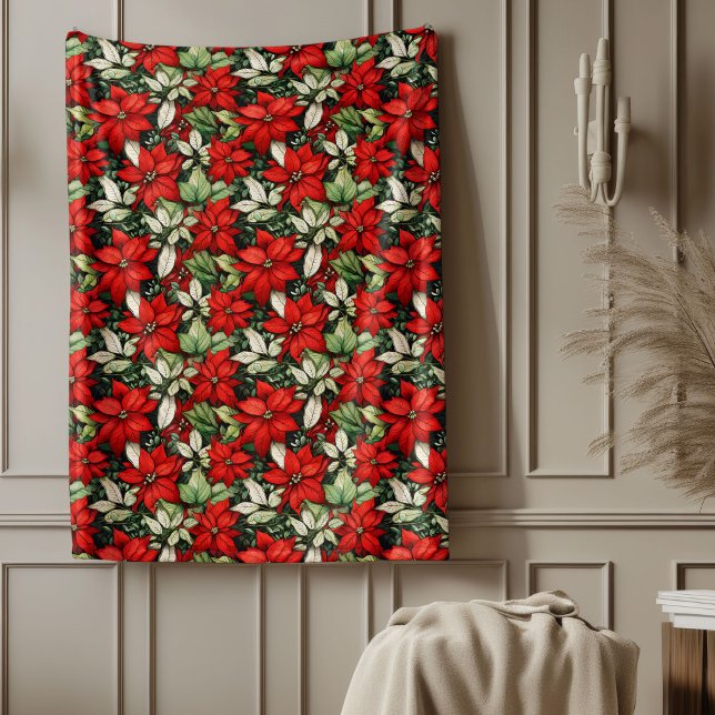 Christmas Blanket Red Poinsettia Festive Accent (Christmas Blanket Red Poinsettia Festive Accent)