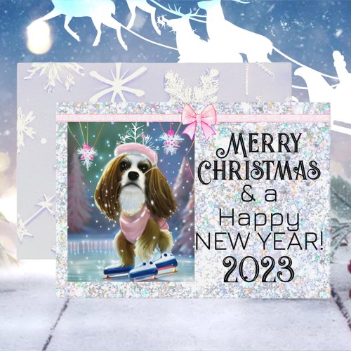 Christmas Blenheim with Bow and Sparkle Background Note Card