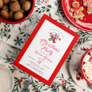 Christmas Bless & Flowers Bouquet Dinner Party Invitation