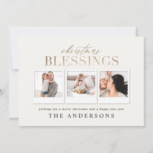 Christmas blessing gold photo watercolor foliage holiday card