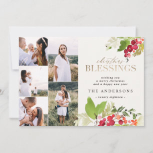 Christmas blessing gold photo watercolor foliage holiday card
