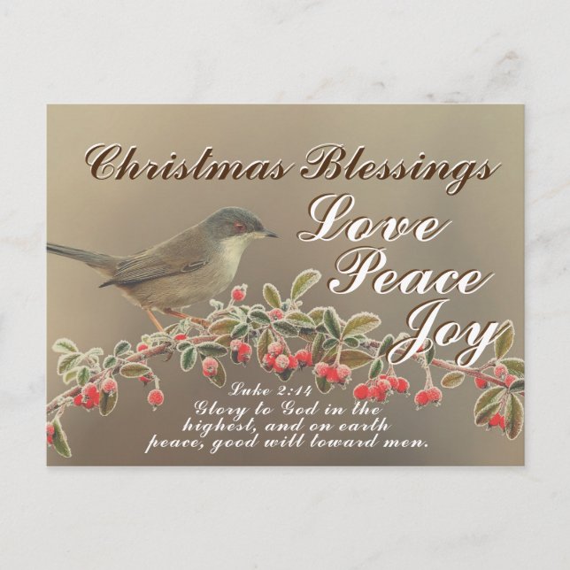 Christmas Blessing, Love Peace Joy, Luke 2:14 Postcard (Front)