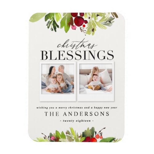 Christmas blessing multi photo plaid and foliage h magnet