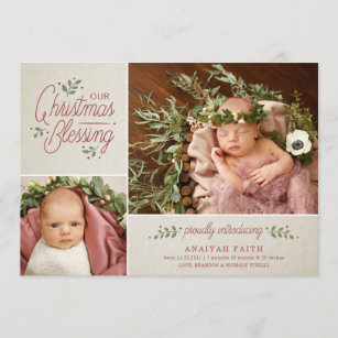christmas blessing photo birth announcement tan christmas birth announcements