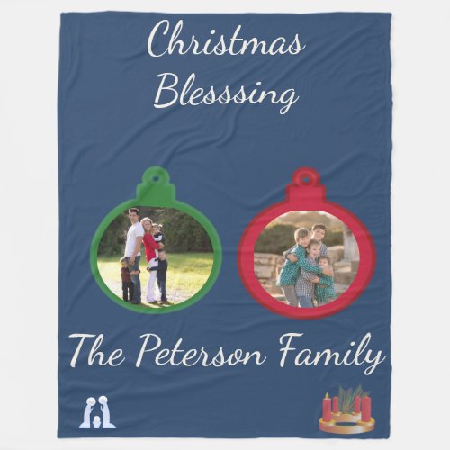 Christmas Blessing Two Photo Ornament Layout Fleece Blanket