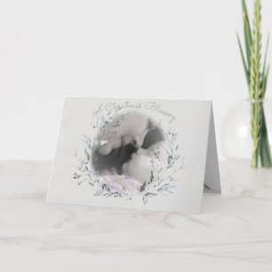 Christmas Blessing Watercolor Photo Wreath Card
