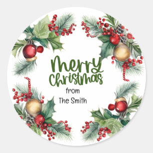 Christmas Blessing wreath warm wishes love peace  Classic Round Sticker
